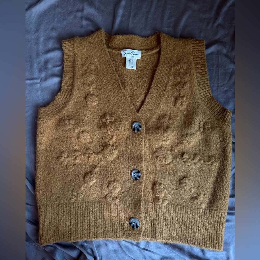 Brown Floral Cropped Sweater Vest
